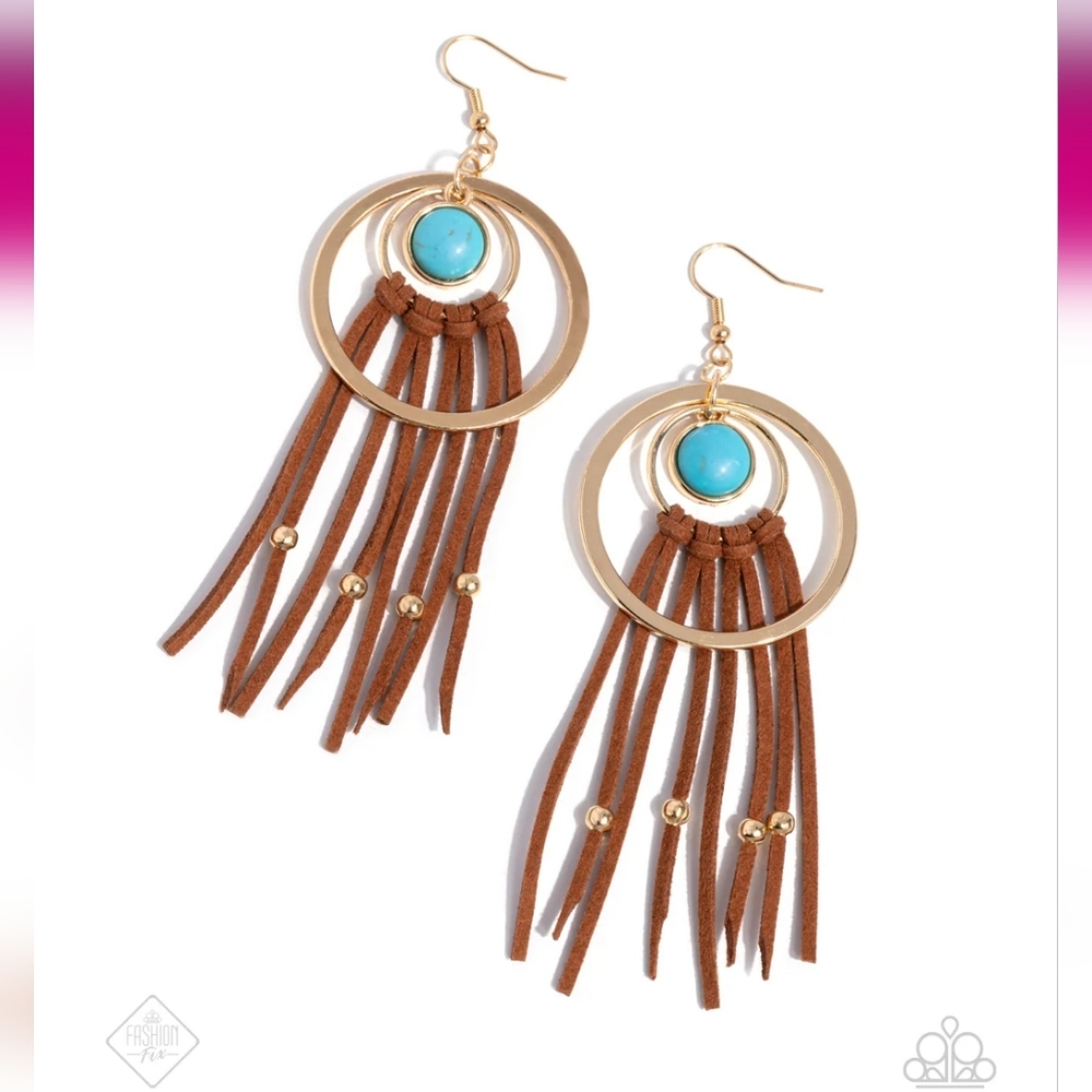 Texan Tapestry Gold Earring Dangling Fashion Western Jewelry Paparazzi